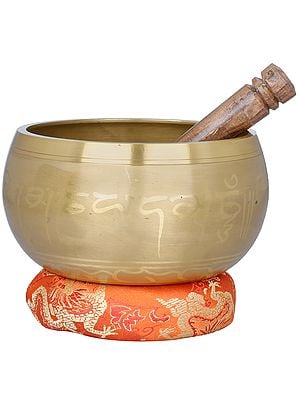 Tibetan Buddhist Singing Bowl with Auspicious Mantras and Symbols