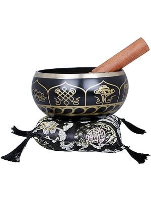 6" Tibetan Buddhist Black Singing Bowl In Brass | Handmade | Made In India