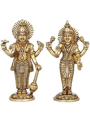7" Lord Vishnu and Goddess Lakshmi In Brass | Handmade | Made In India