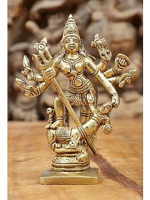 4" Mahishasura-Mardini Goddess Durga Idol In Brass | Handmade