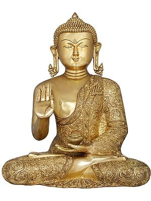 Lord Buddha in Finely Carved robe - Tibetan Buddhist