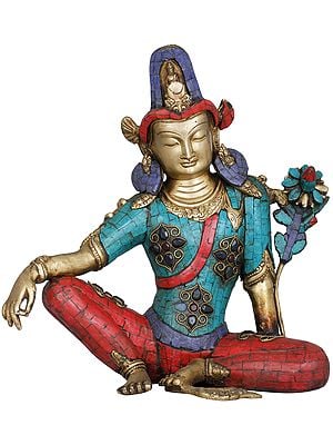 12" Tibetan Buddhist Seated Avalokiteshvara In Brass | Handmade | Made In India