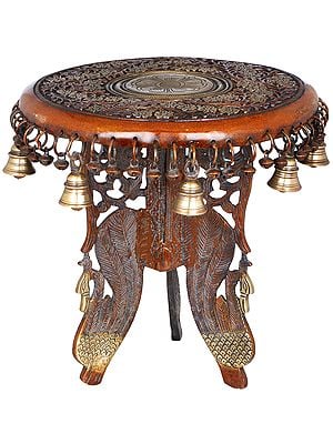 Floral Ritual Pedestal with Peacock Legs, Bells and Ghungroos
