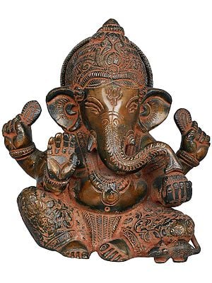 6" Brass Blessing Ganesha Sculpture | Handmade | Made in India