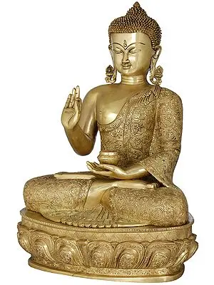 21" Lotus Seated Lord Buddha in Preaching Mudra In Brass | Handmade | Made In India