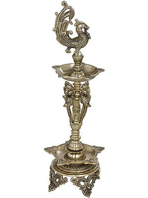 23" Peacock Puja Brass Lamp| Handmade | Made In India