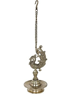 10" Roof Hanging Peacock Lamp In Brass | Handmade | Made In India