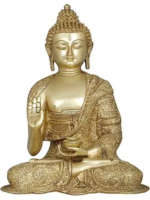 12" Tibetan Buddhist Lord Buddha Interpreting His Dharma In Brass | Handmade | Made In India