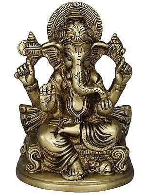5" Throne Ganesha Sculpture in Brass | Handmade | Made in India