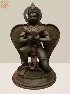 32" Large Namaste Garuda Adorned with Snakes In Brass
