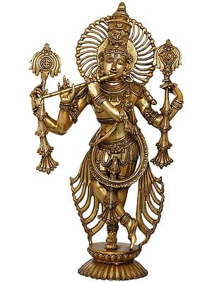27" Beautiful Lord Krishna In Brass | Handmade | Made In India