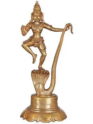8" Krishna Triumph Over Serpant Kaliya | Handmade | Madhuchista Vidhana (Lost-Wax) | Panchaloha Bronze from Swamimalai