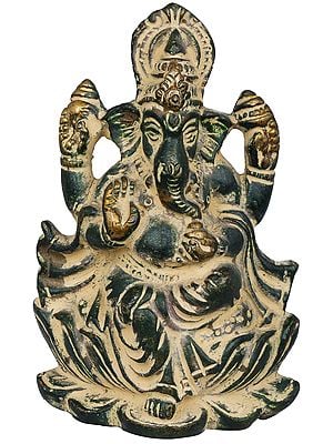 3" Ganesha Seated on Lotus In Brass | Handmade | Made In India
