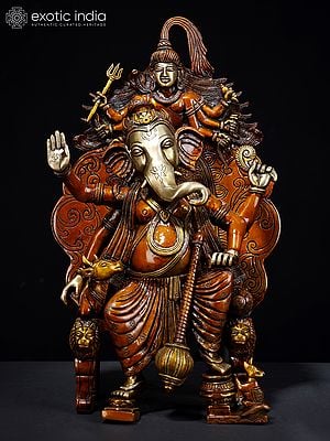 15" Warrior Lord Ganesha With Nandi and Six Armed Shiva In Brass | Handmade | Made In India