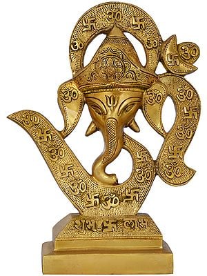 13" Ganesha Mask in OM In Brass | Handmade | Made In India