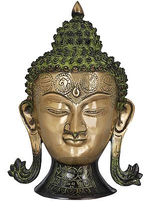 10" Lord Buddha Wall Hanging Mask - Tibetan Buddhist In Brass | Handmade | Made In India