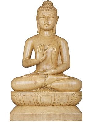 Blessing Lord Buddha Idol | Gamhar Wood Sculpture from Bodh Gaya