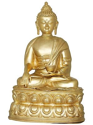 15" Tibetan Buddhist Lord Buddha with Begging Bowl In Brass | Handmade | Made In India