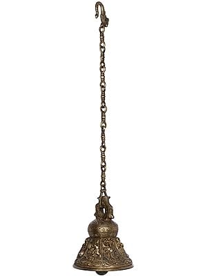 7" Shri Krishna Lila Ceiling Bell in Brass | Handmade | Made in India