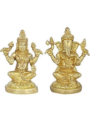 4" Two Most Auspicious Deities - Lakshmi Ganesha In Brass | Handmade | Made In India