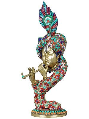 20" Stylized Fluting Krishna In Brass | Handmade | Made In India
