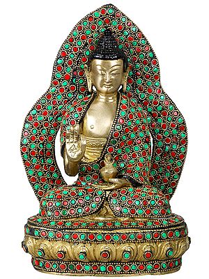 9" Lord Buddha Seated on Lotus Throne - Tibetan Buddhist In Brass | Handmade | Made In India