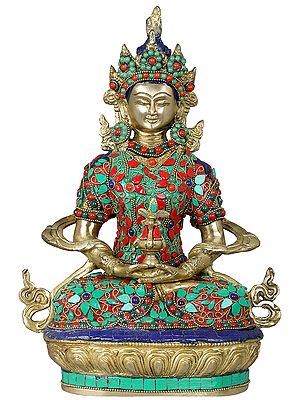12" Amitabha Buddha with The Vase of Immortality - Tibetan Buddhist In Brass | Handmade | Made In India