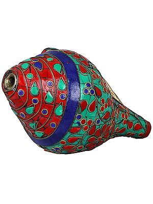 3" Brass Conch Decorated with Inlay | Handmade | Made in India