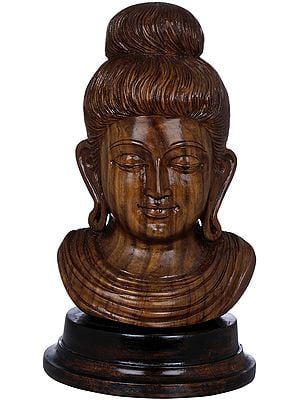 Lord Buddha Head on Wooden Stand