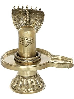 22" Shiva Linga with Shiva’s Snake Crowning It In Brass | Handmade | Made In India