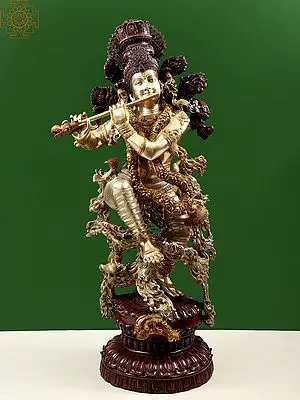 43" Superfine Superbly Embellished Krishna in Brass | Handmade