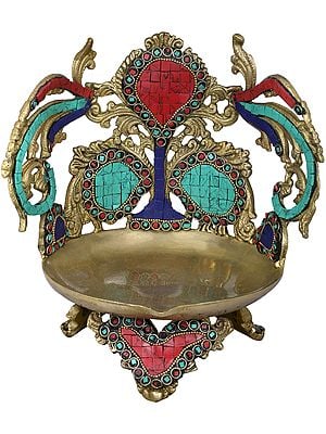 6" Large Inlay Diya (Lamp) in Brass | Handmade | Made in India