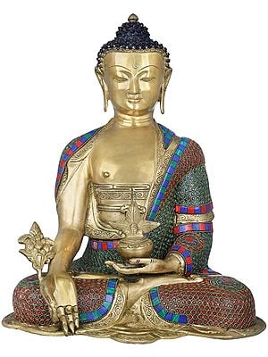 16" Tibetan Buddhist Healing Buddha With Herbs  (Medicine Buddha) In Brass | Handmade | Made In India