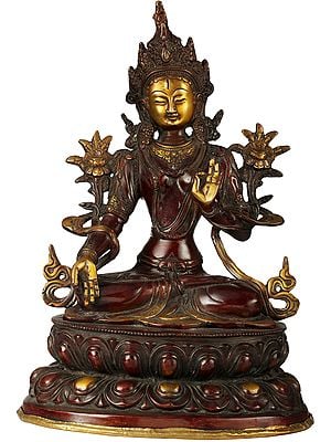 13" Tibetan Buddhist Goddess White Tara In Brass | Handmade | Made In India