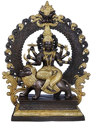 14" Ashtabhuja Dhari Simhavahini Durga In Brass | Handmade | Made In India