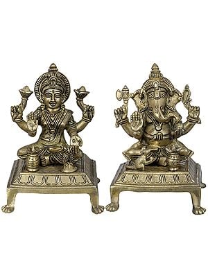 7" Lakshmi Ganesha In Brass | Handmade | Made In India