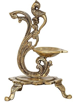 Diya with Parrot Handle on Stand