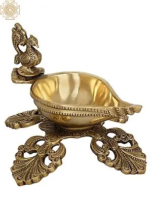 3" Ritual Diya with Peacock Atop In Brass | Handmade | Made In India