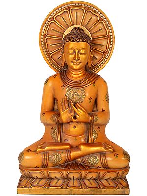 Tibetan Buddhist Golden Lord Buddha in Dharmachakra Mudra