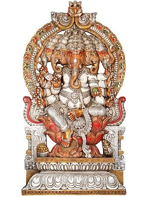 95" Super Large Pancha-Mukhi Lord Ganesha | Wood | Handmade | Made In India