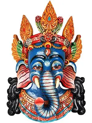 Crowned Ganesha Mask - Wall Hanging From Nepal