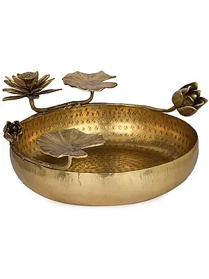 Attractive Designer Brass Urli with Flower and Buds