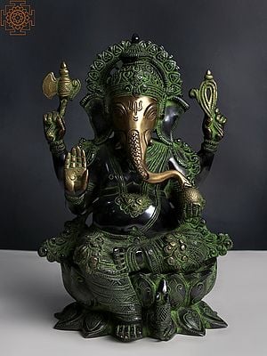 12" Ashirwad Kamalasana Ganesha In Brass | Handmade