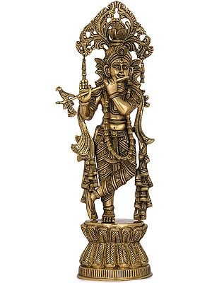17" Fluting Krishna In Brass | Handmade | Made In India