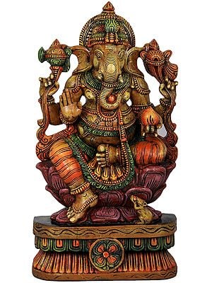 Purple Lotus Seated Ashirwad Ganesha