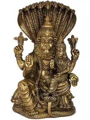 11" Fine Quality Narasimha with Lakshmi (The fourth Avatar of Lord Vishnu) In Brass | Handmade | Made In India