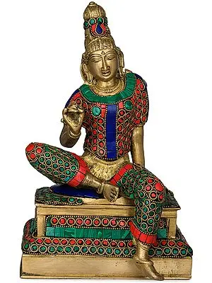 10" Seated Parvati In Brass | Handmade | Made In India