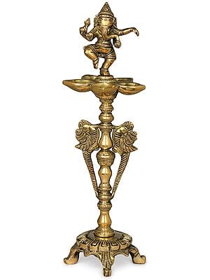 12" Ganesha Lamp In Brass | Handmade | Made In India