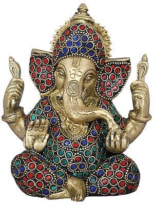 5" Blessing Ganesha Statue in Brass | Handmade | Made in India