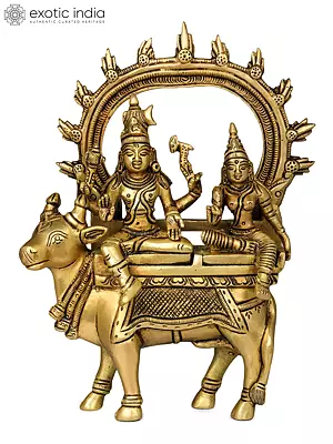 7" Shiva Parvati Seated on Nandi In Brass | Handmade | Made In India